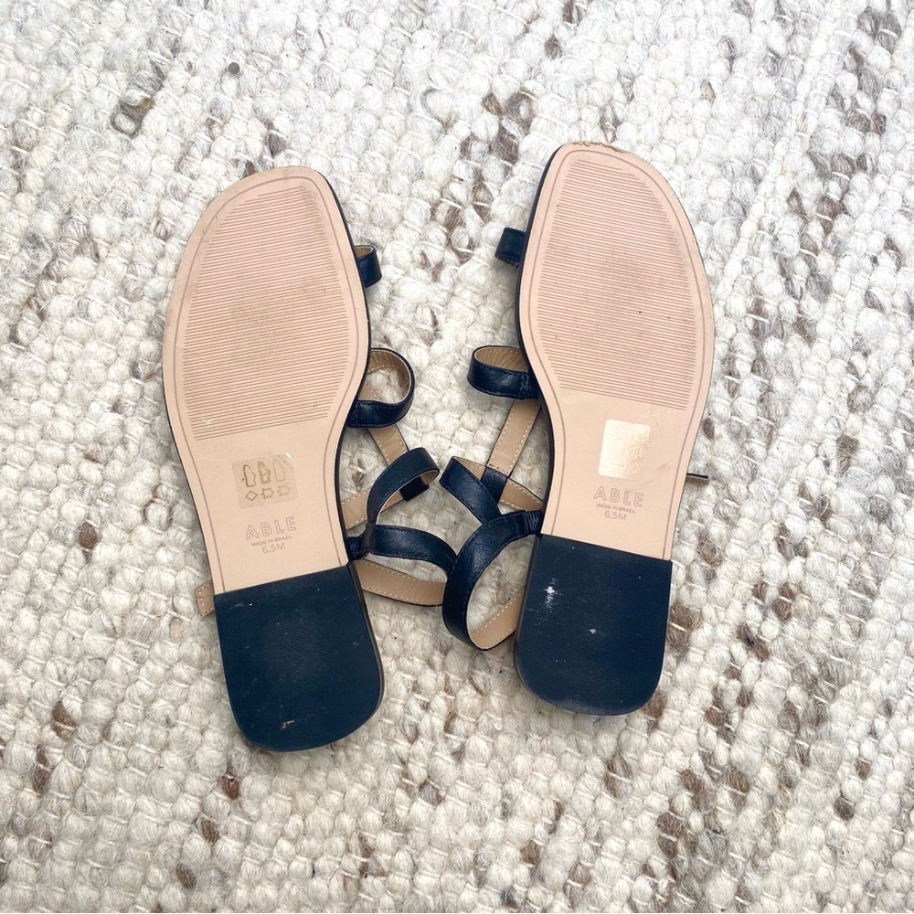 ABLE LeatherMinimalist Artisan Flat Sandals in Black, Size 6.5 - Picture 5 of 8
